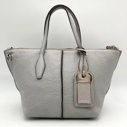 TOD'S Hand Shoulder Bag Tote Purse 2way JOY Mini Leather Light Gray Authentic