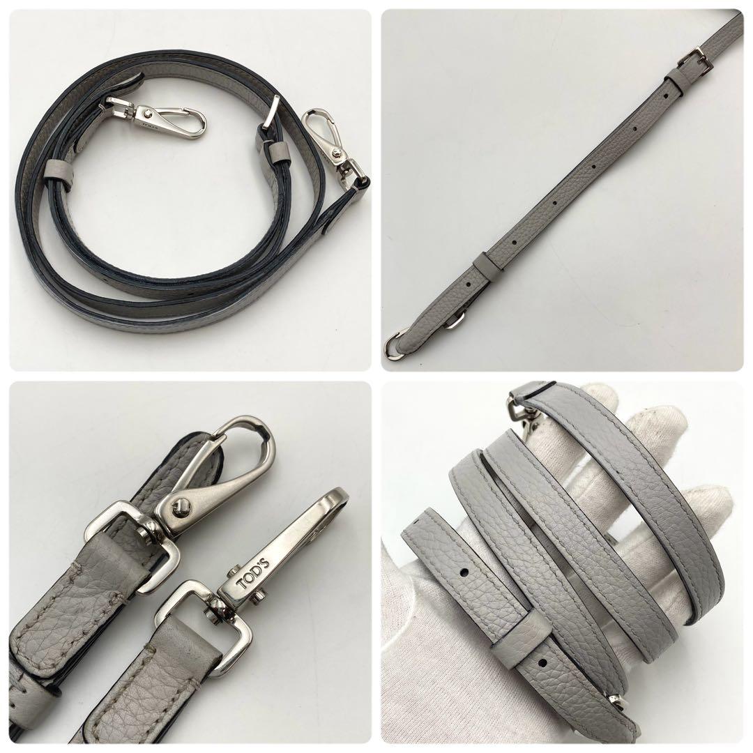 TOD'S Hand Shoulder Bag Tote Purse 2way JOY Mini Leather Light Gray Authentic
