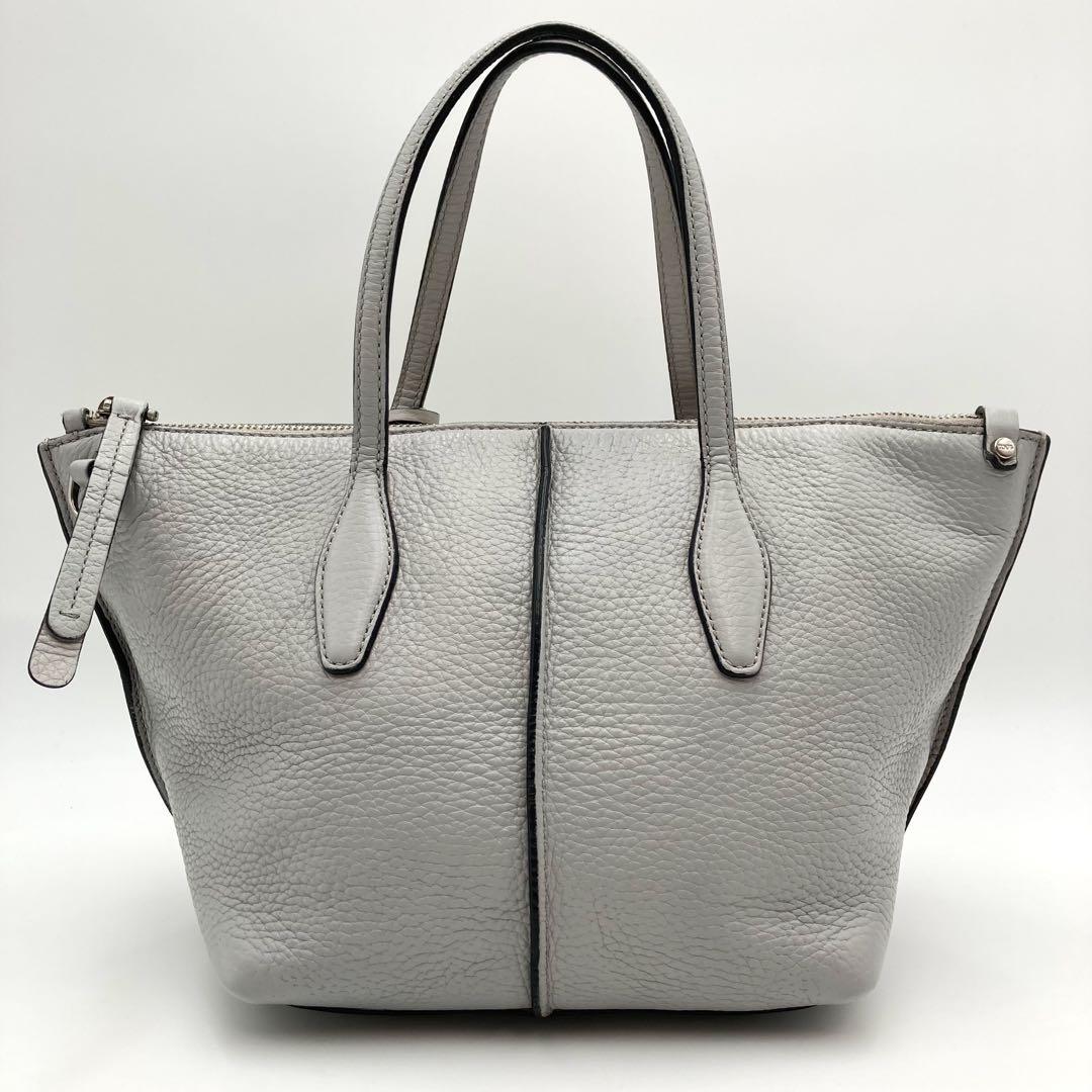 TOD'S Hand Shoulder Bag Tote Purse 2way JOY Mini Leather Light Gray Authentic