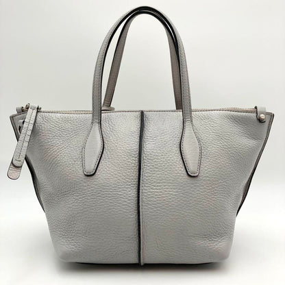 TOD'S Hand Shoulder Bag Tote Purse 2way JOY Mini Leather Light Gray Authentic