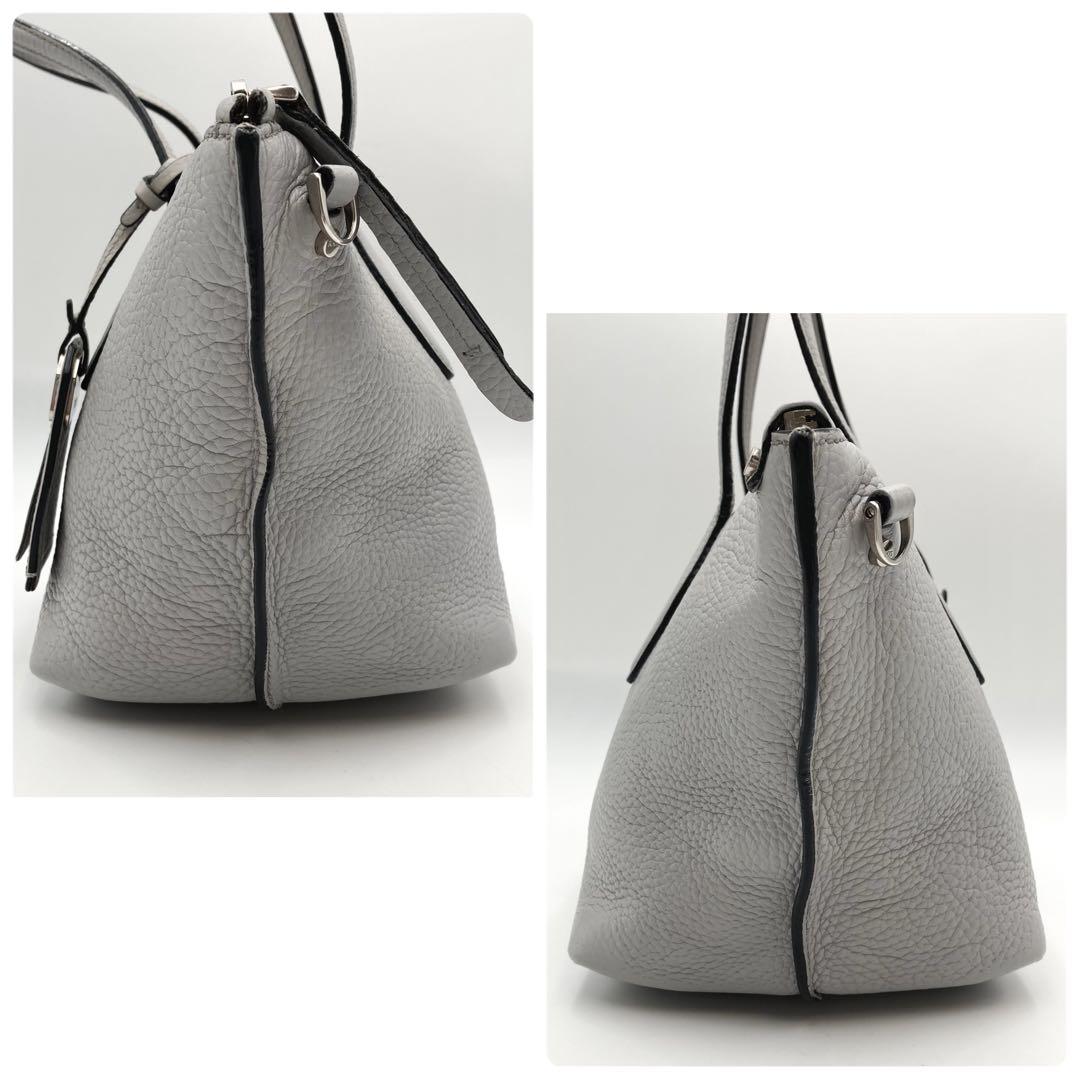 TOD'S Hand Shoulder Bag Tote Purse 2way JOY Mini Leather Light Gray Authentic