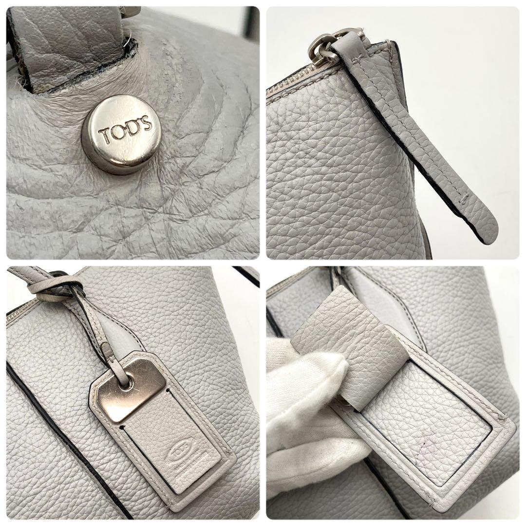 TOD'S Hand Shoulder Bag Tote Purse 2way JOY Mini Leather Light Gray Authentic