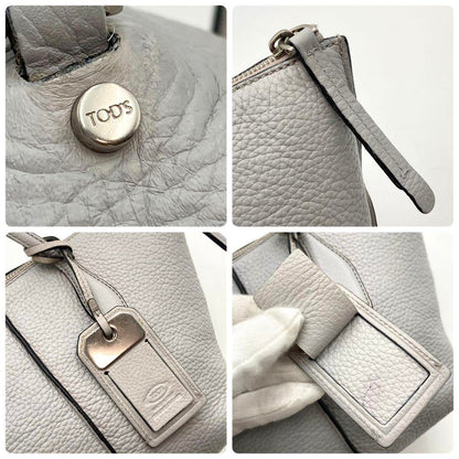 TOD'S Hand Shoulder Bag Tote Purse 2way JOY Mini Leather Light Gray Authentic