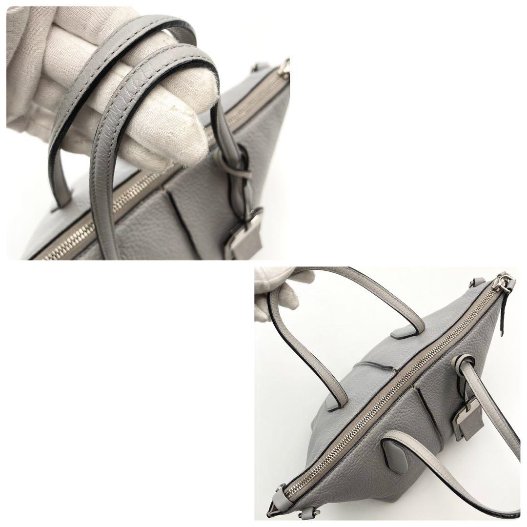TOD'S Hand Shoulder Bag Tote Purse 2way JOY Mini Leather Light Gray Authentic
