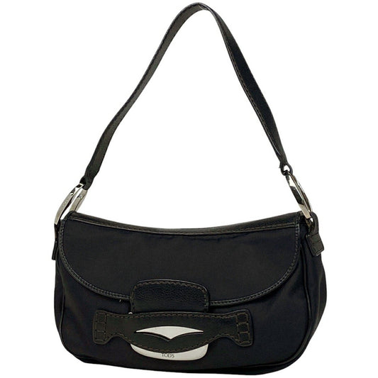 TOD'S Shoulder Bag Purse Nylon Leather Black Authentic