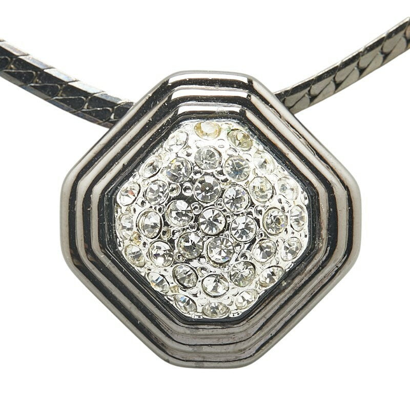 Saint Laurent Necklace Pendant YSL Cassandra Rhinestone Silver Black Authentic