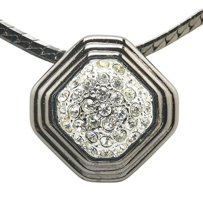 Saint Laurent Necklace Pendant YSL Cassandra Rhinestone Silver Black Authentic