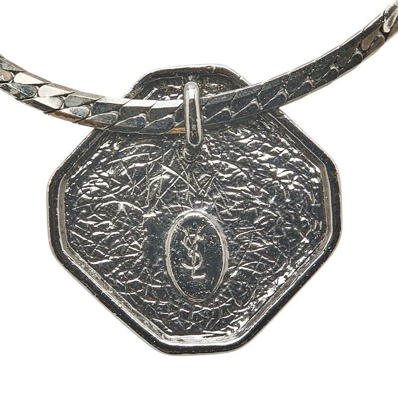 Saint Laurent Necklace Pendant YSL Cassandra Rhinestone Silver Black Authentic