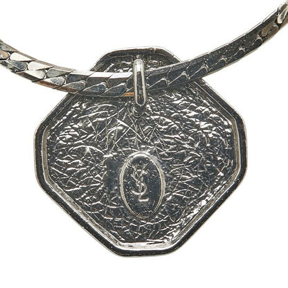 Saint Laurent Necklace Pendant YSL Cassandra Rhinestone Silver Black Authentic
