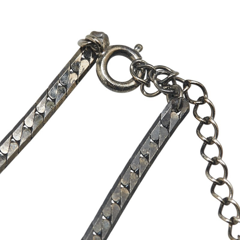 Saint Laurent Necklace Pendant YSL Cassandra Rhinestone Silver Black Authentic