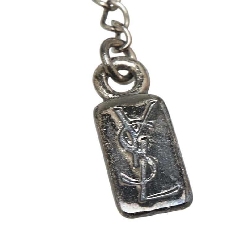 Saint Laurent Necklace Pendant YSL Cassandra Rhinestone Silver Black Authentic