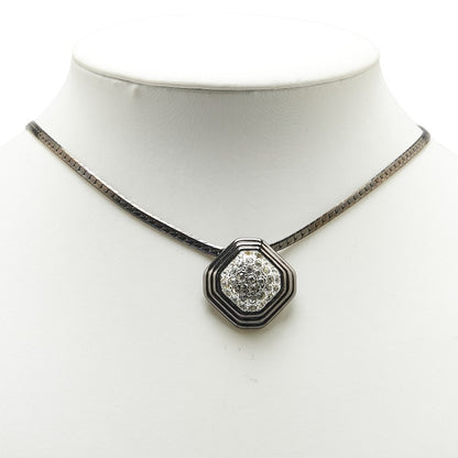 Saint Laurent Necklace Pendant YSL Cassandra Rhinestone Silver Black Authentic