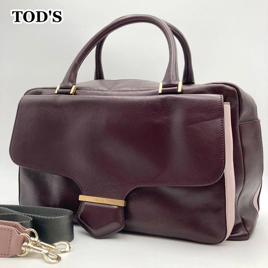 TOD'S Hand Shoulder Bag Tote Purse 2way Patent Leather Bordeaux Authentic