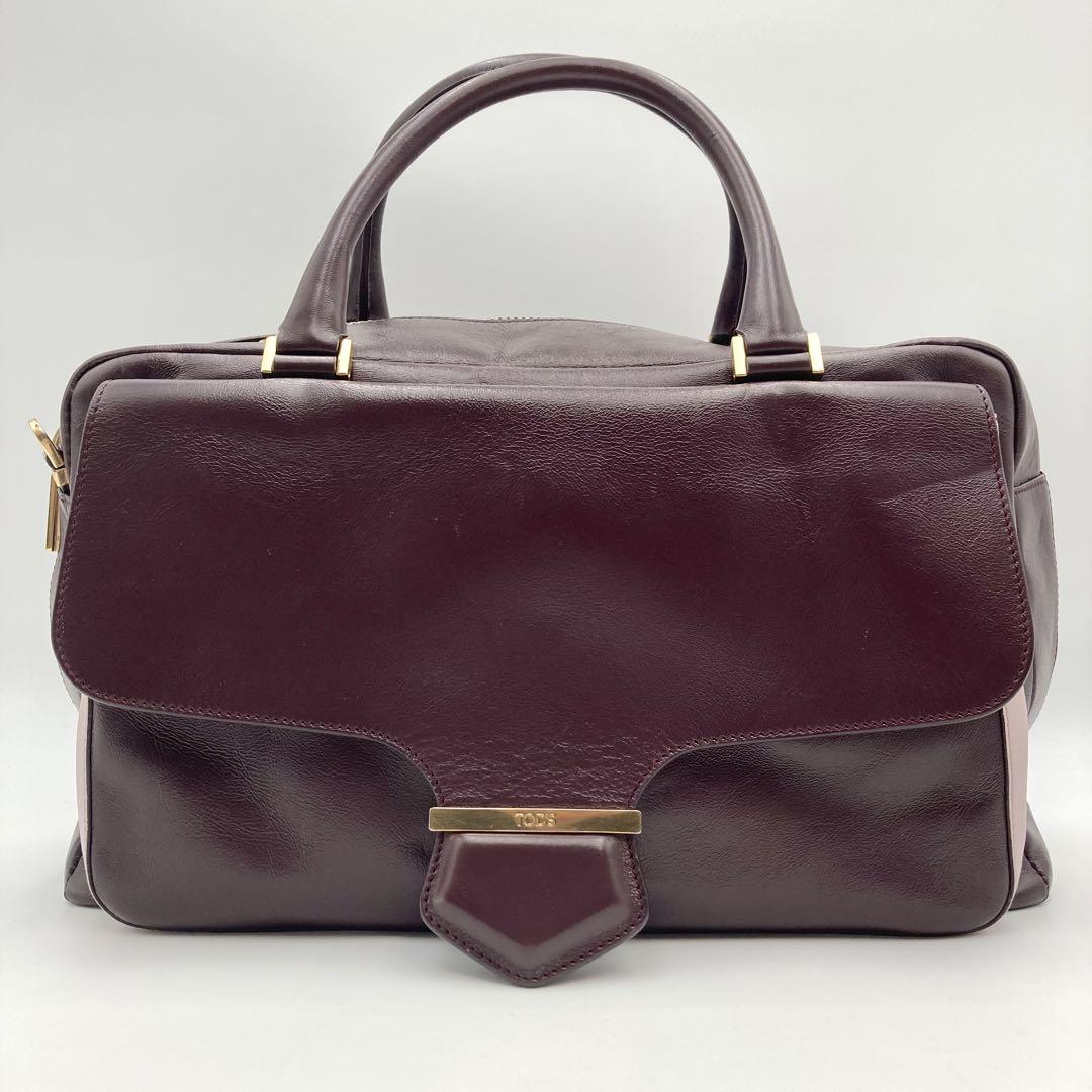 TOD'S Hand Shoulder Bag Tote Purse 2way Patent Leather Bordeaux Authentic