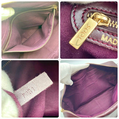 TOD'S Hand Shoulder Bag Tote Purse 2way Patent Leather Bordeaux Authentic