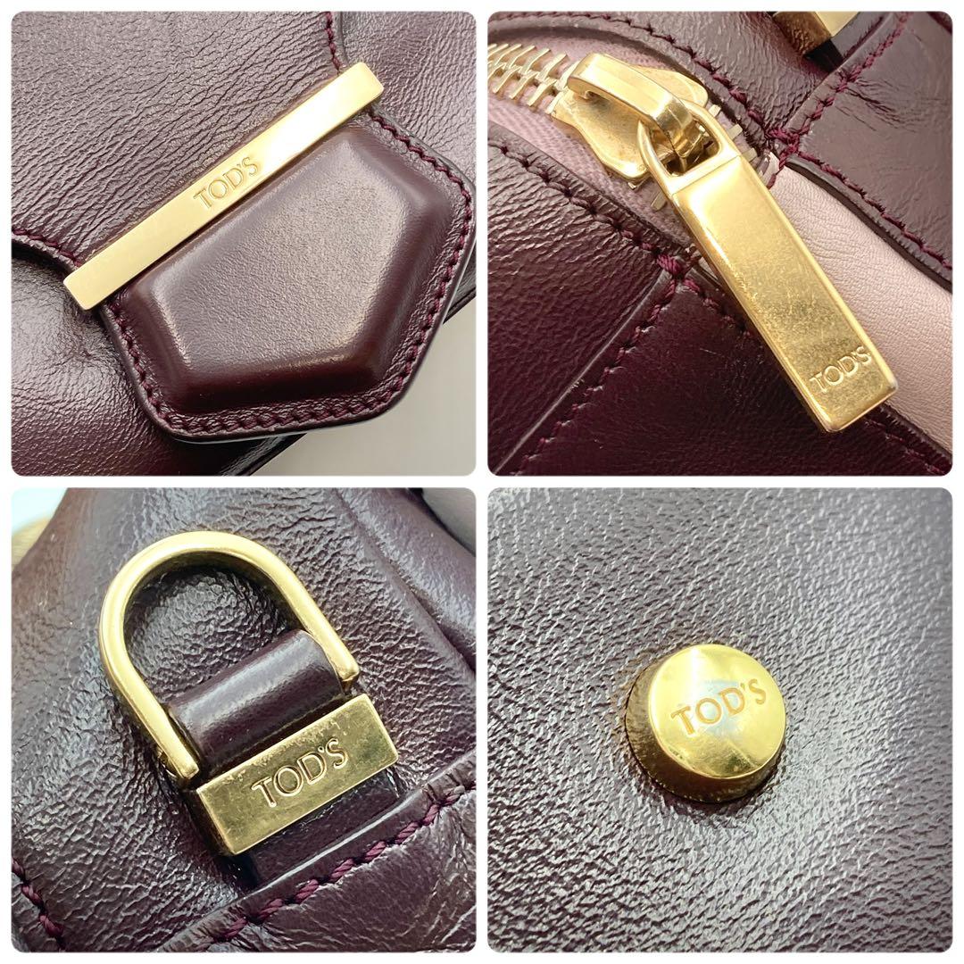 TOD'S Hand Shoulder Bag Tote Purse 2way Patent Leather Bordeaux Authentic