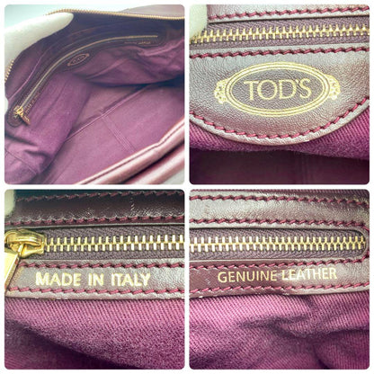 TOD'S Hand Shoulder Bag Tote Purse 2way Patent Leather Bordeaux Authentic