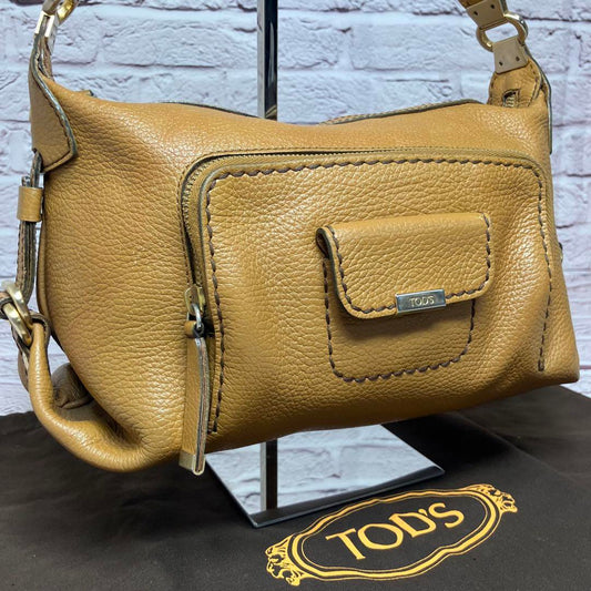 TOD'S Hand Shoulder Bag Tote Purse Mini Boston Leather Brown Authentic