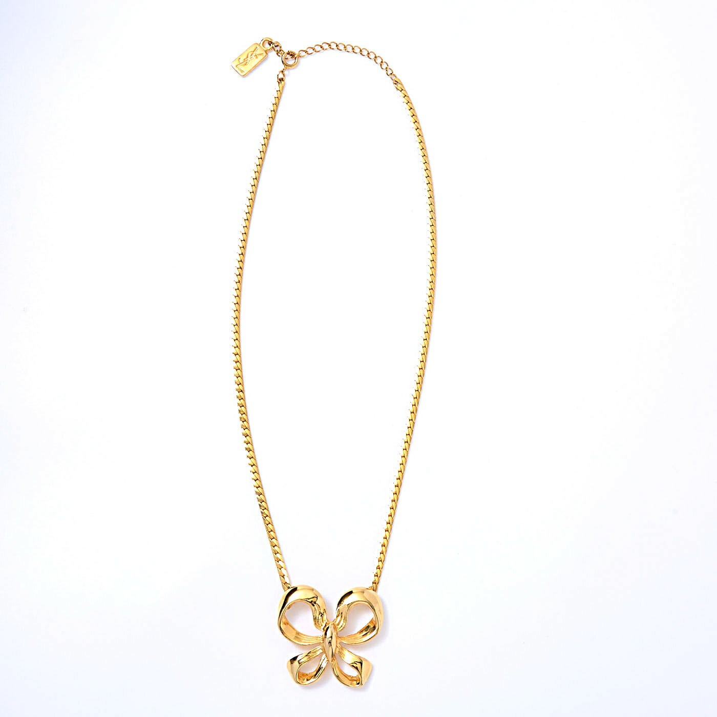 Saint Laurent Necklace Pendant Ribbon motif YSL Cassandra GP Gold Authentic