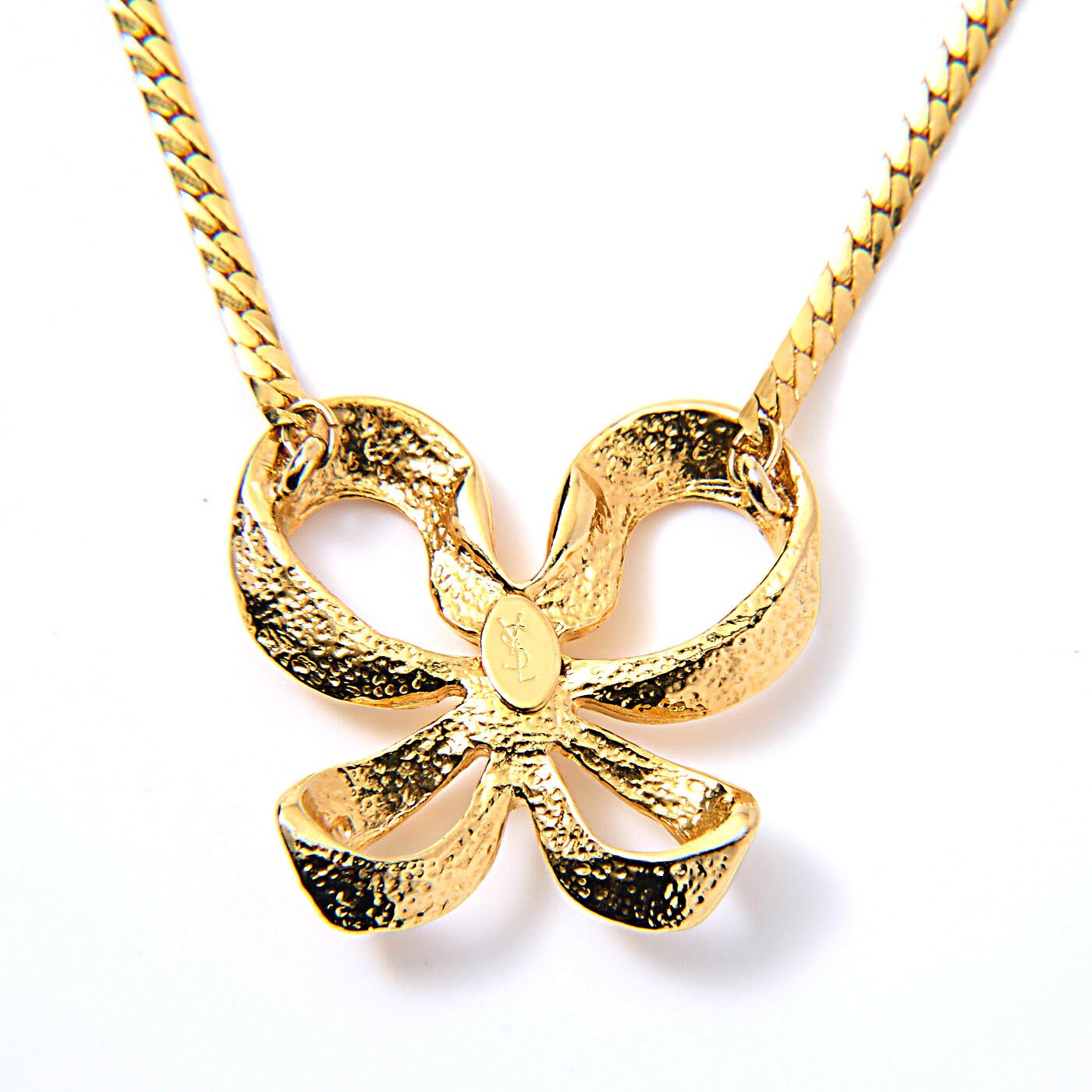 Saint Laurent Necklace Pendant Ribbon motif YSL Cassandra GP Gold Authentic