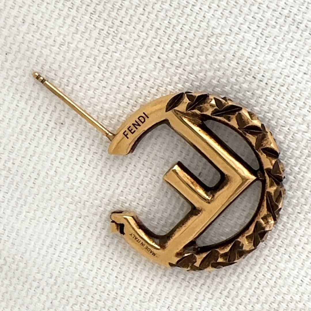 FENDI Earrings F Logo Hoop Metal Gold Women Accessory Authentic