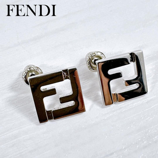 FENDI Earrings FF Logo FOREVER Silver Women Accessory Authentic