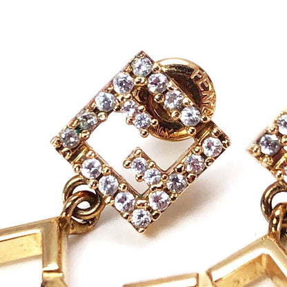FENDI Earrings FF GP Rhinestone Gold Women Accessory Authentic