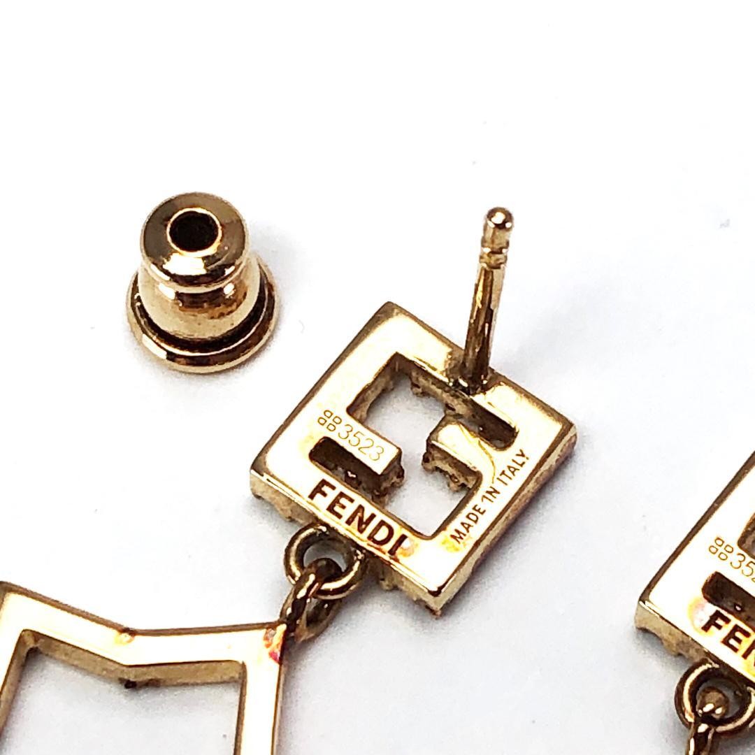 FENDI Earrings FF GP Rhinestone Gold Women Accessory Authentic