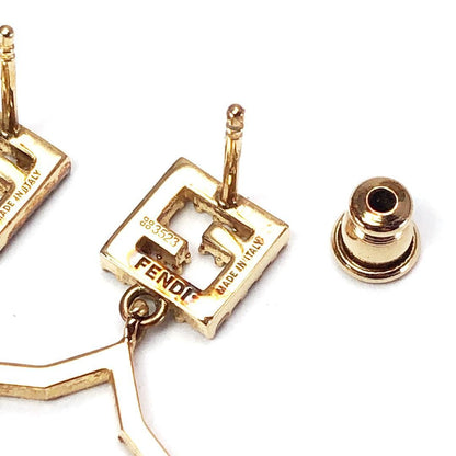 FENDI Earrings FF GP Rhinestone Gold Women Accessory Authentic