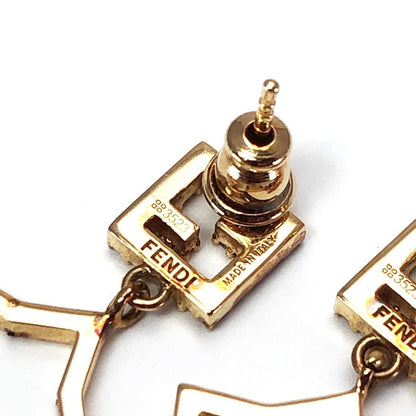 FENDI Earrings FF GP Rhinestone Gold Women Accessory Authentic