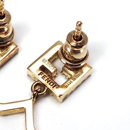 FENDI Earrings FF GP Rhinestone Gold Women Accessory Authentic