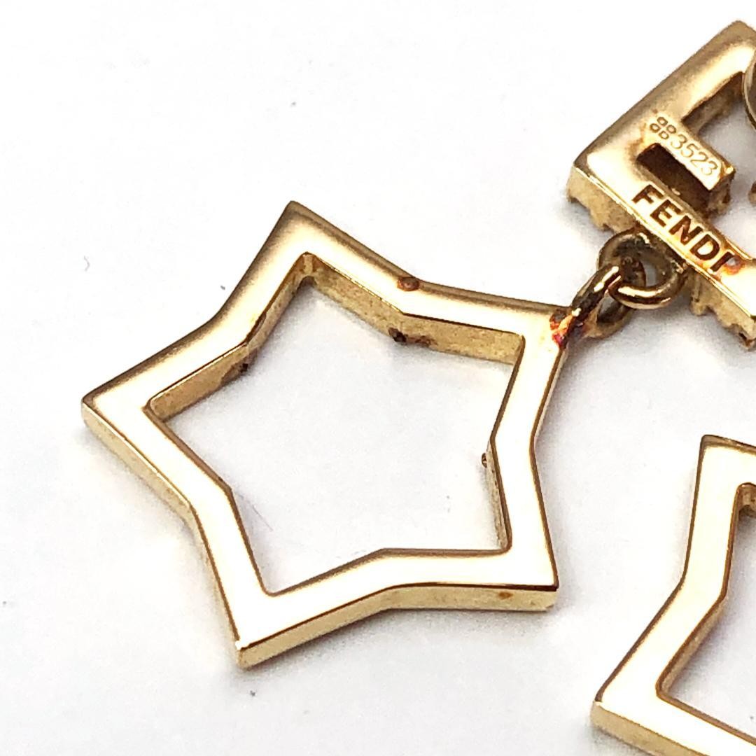 FENDI Earrings FF GP Rhinestone Gold Women Accessory Authentic
