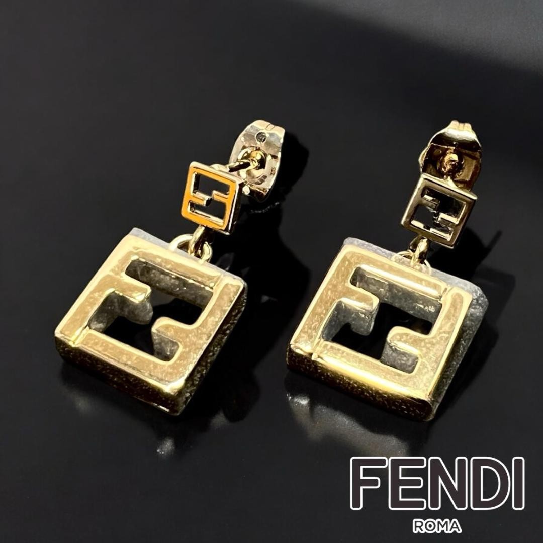 FENDI Earrings FF Logo Forever Gold Women Accessory Authentic
