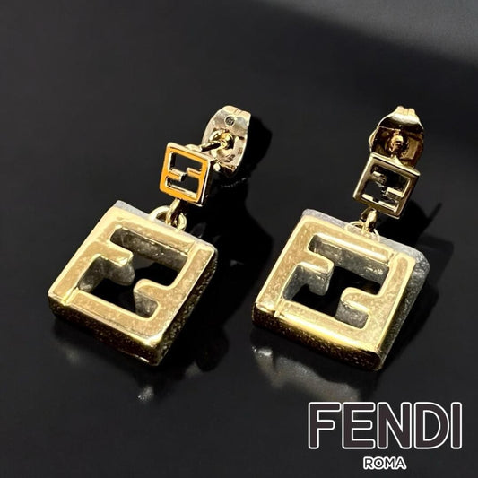 FENDI Earrings FF Logo Forever Gold Women Accessory Authentic