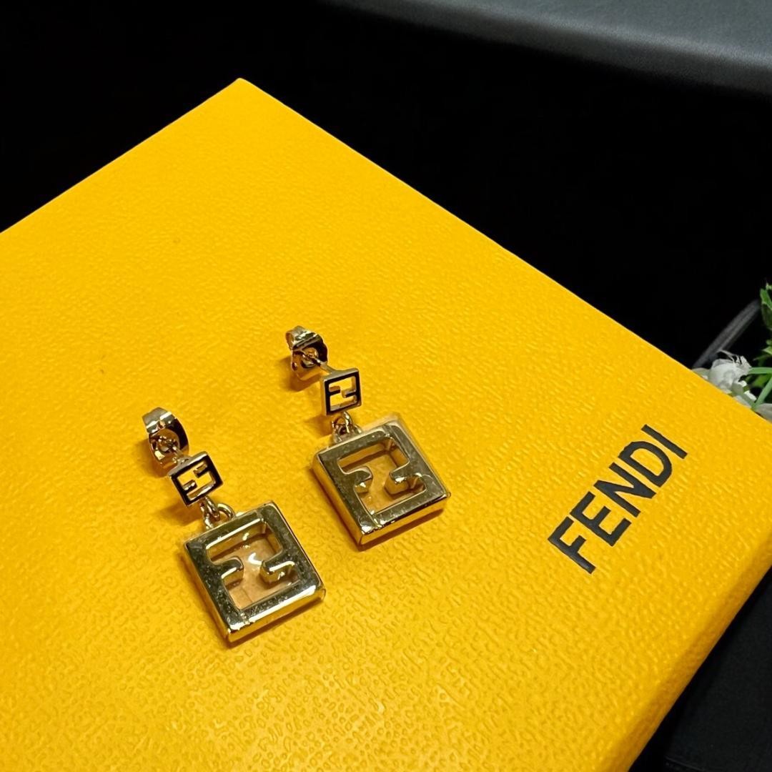 FENDI Earrings FF Logo Forever Gold Women Accessory Authentic