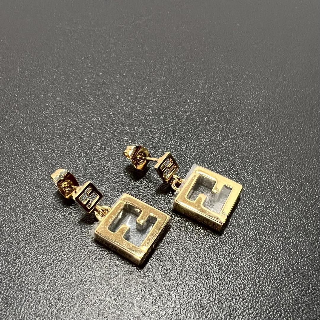 FENDI Earrings FF Logo Forever Gold Women Accessory Authentic