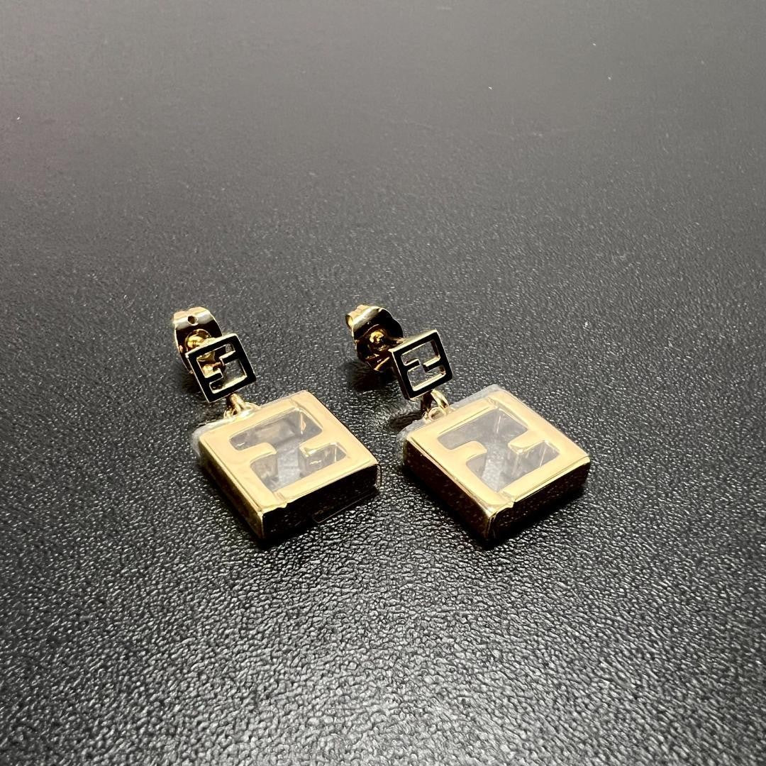 FENDI Earrings FF Logo Forever Gold Women Accessory Authentic