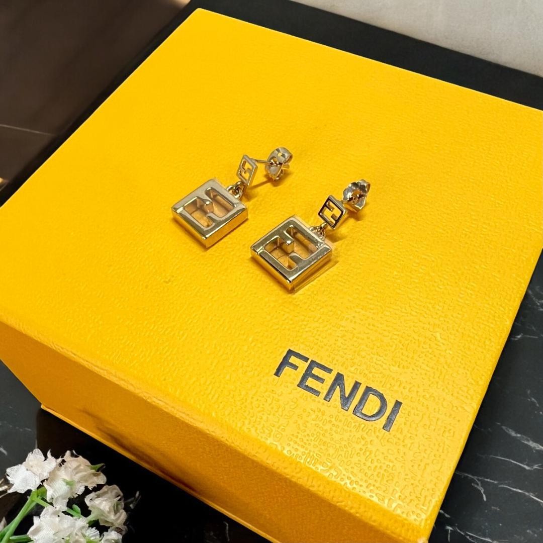 FENDI Earrings FF Logo Forever Gold Women Accessory Authentic