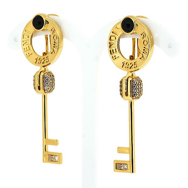 FENDI Earrings Key GP Gold Women Accessory Authentic
