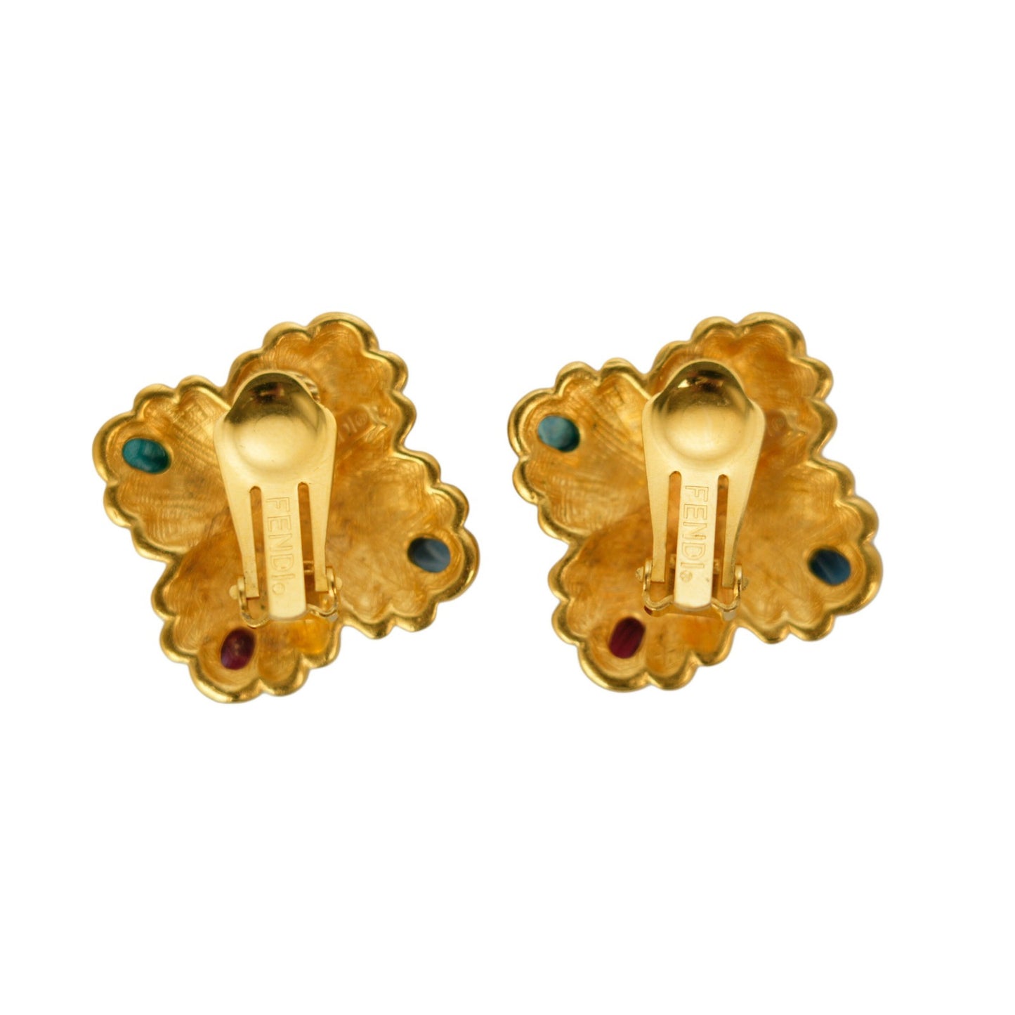 FENDI Earrings FF Logo Gold Green Blue Red Women Accessory Authentic