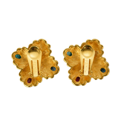 FENDI Earrings FF Logo Gold Green Blue Red Women Accessory Authentic