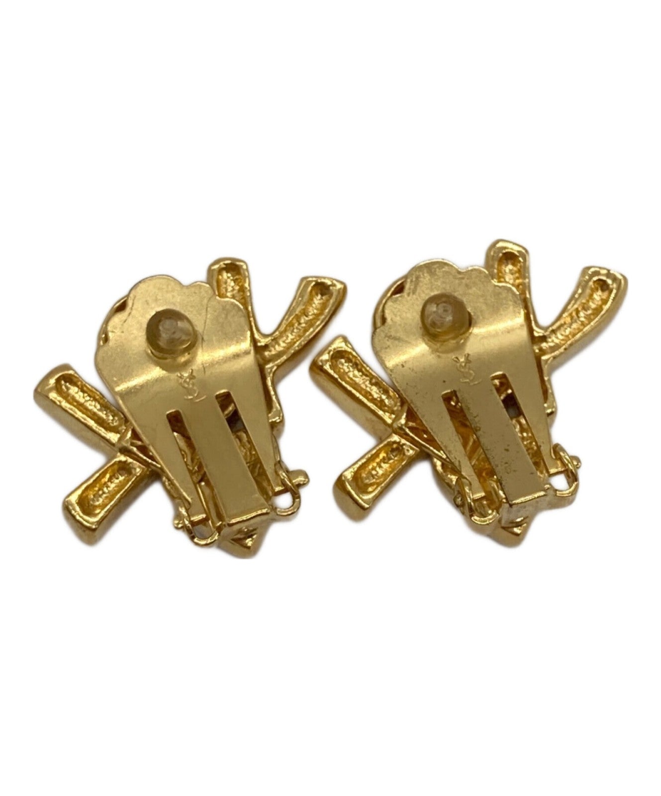Saint Laurent Earrings YSL Logo Heart Gold Authentic
