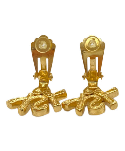 Saint Laurent Earrings YSL Logo Heart Gold Authentic