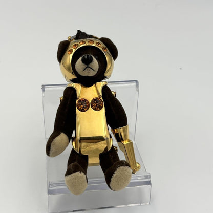PRADA Key Ring Keychain Bag Charm Bear Dark Brown Gold Authentic