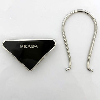 PRADA Key Ring Keychain Bag Charm Logo Metal Silver Black Authentic