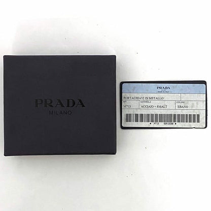 PRADA Key Ring Keychain Bag Charm Logo Metal Silver Black Authentic