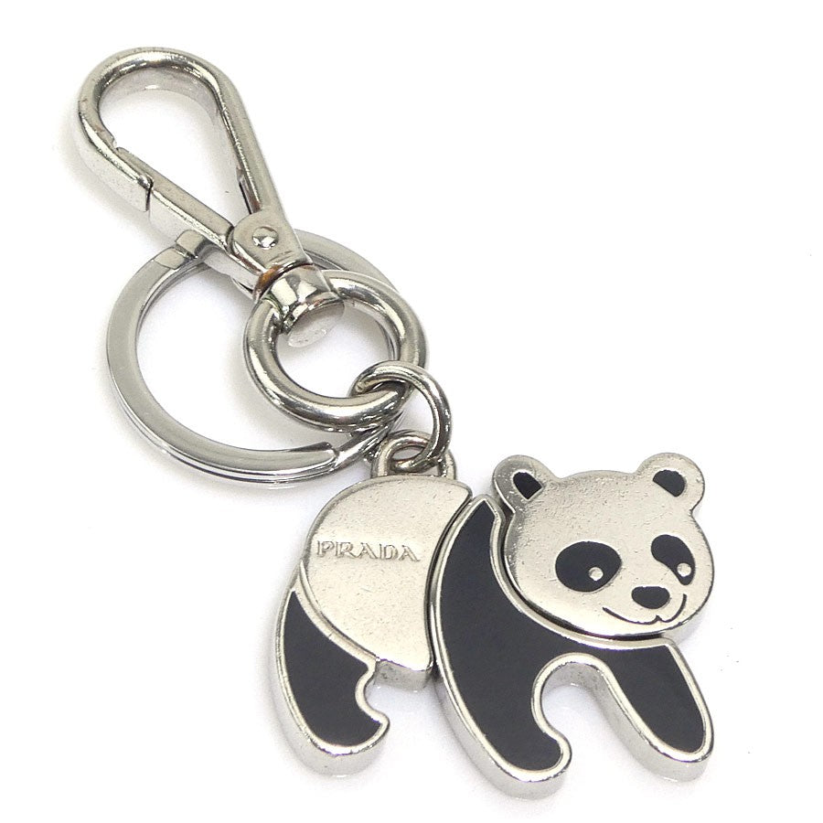 PRADA Key Ring Keychain Bag Charm Panda Metal Silver Black Authentic