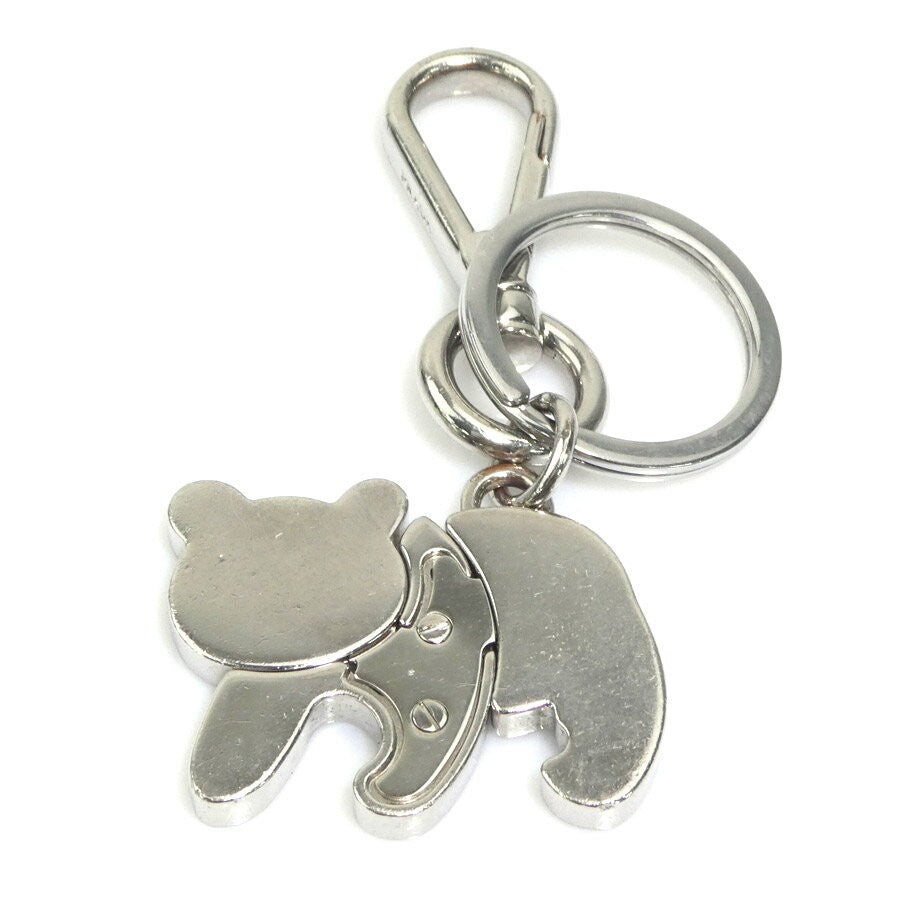 PRADA Key Ring Keychain Bag Charm Panda Metal Silver Black Authentic
