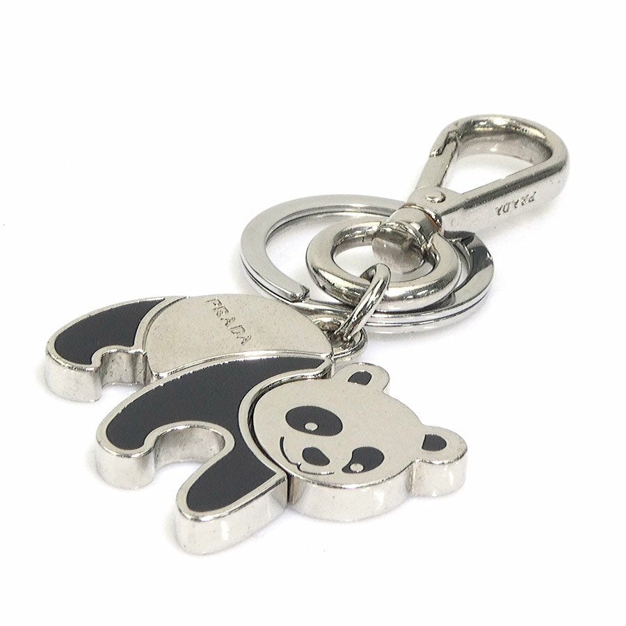 PRADA Key Ring Keychain Bag Charm Panda Metal Silver Black Authentic