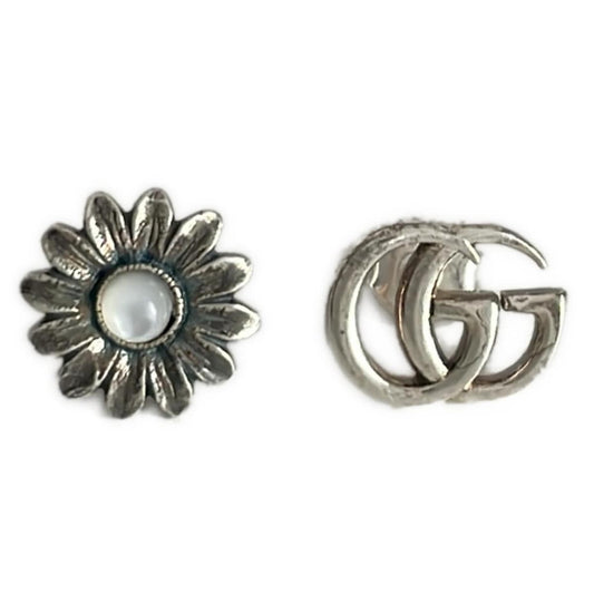 GUCCI Earrings Double G Flower Silver Women Accessory Authentic